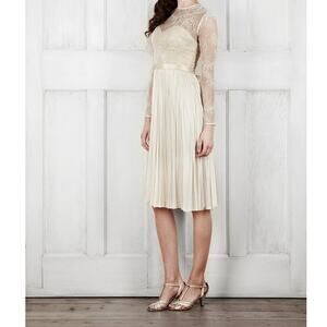Catherine Deane Ivory Silk Lace Midi Dress Bridal Wedding Buttons Designer 6